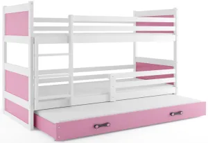 Etagenbett FIONA 3 + Matratze + Lattenrost - KOSTENLOS, 90x200 cm, weiß, rosa