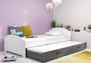 Kinderbett DOUGY 2 + Matratze + Lattenrost - KOSTENLOS, 90x200, weiß, graphitfarbig