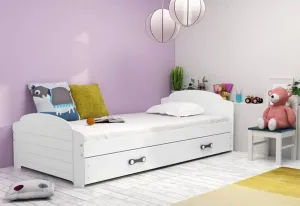 Kinderbett DOUGY 2 + Matratze + Lattenrost - KOSTENLOS, 90x200, weiß, weiß