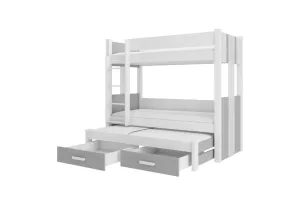 Etagenbett für Kinder TEMA + 3x Matratze, 80x180, Weiß/Grau