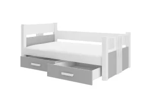 Kinderbett BIMA + Matratze, 90x200, weiß/grau