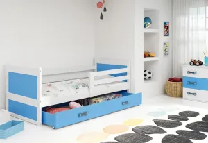 Kinderbett FIONA + Stauraum + Matratze + Lattenrost - KOSTENLOS, 80x190, weiß, himmelblau
