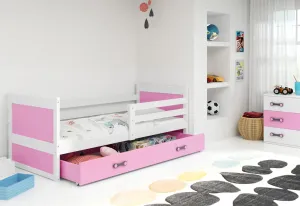 Kinderbett FIONA + Stauraum + Matratze + Lattenrost - KOSTENLOS, 80x190, weiß, rosa