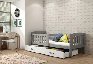 Kinderbett FLORENT + Stauraum + Matratze + Lattenrost - KOSTENLOS, 80x190, Graphit, weiß