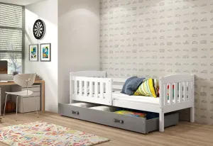Kinderbett FLORENT + Stauraum + Matratze + Lattenrost - KOSTENLOS, 80x190, weiß, graphitfarbig