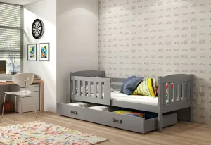 Kinderbett FLORENT + Stauraum + Matratze + Lattenrost - KOSTENLOS, 90x200, Graphit, graphitfarbig