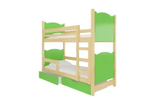 Etagenbett für Kinder BALADA, 180x75, Kiefer/grün