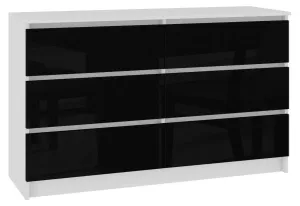 Kommode ARMARIA K160 6SZ, weiß/schwarz Glanz, 160x77x40