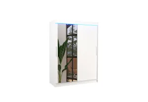 Schiebetürenschrank mit Spiegel ROSATO, 150x200x58, Weiß + LED
