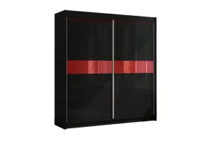 Schiebetürenschrank ALEXA + Leise Verschiebung, schwarz/rotes Glas, 200x216x61