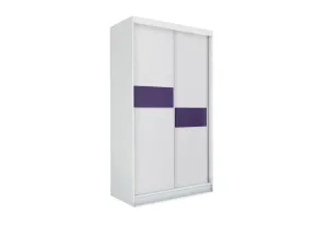 Schwebetürenschrank ADRIANA + Türdämpfer, 150x216x61, weiß/violettes Glas