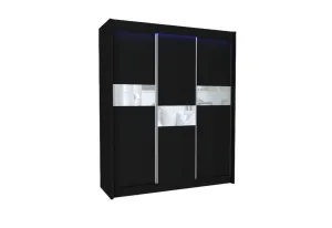 Schwebetürenschrank ADRIANA + Türdämpfer, 180x216x61, schwarz/weißes Glas