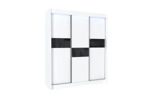 Schwebetürenschrank ADRIANA + Türdämpfer, 180x216x61, weiß/schwarzes Glas