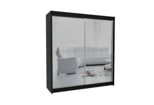 Schwebetürenschrank mit Spiegel ROBERTA + Türdämpfer, 200x216x61, schwarz