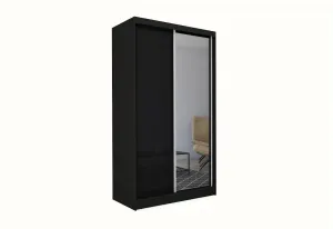 Schwebetürenschrank mit Spiegel TARRA, schwarz, 150x216x61
