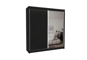 Schwebetürenschrank mit Spiegel TARRA, schwarz, 200x216x61