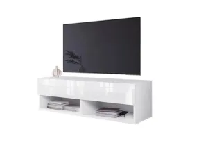 TV-Schrank MENDES A 100, 100x30x32, weiß/weiß Glanz, ohne LED-Beleuchtung