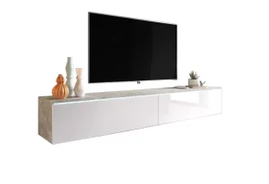 TV-Tisch MENDES D 180, 180x30x32, beton/weiß Glanz + LED #1407348