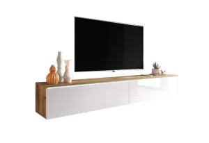 TV-Tisch MENDES D 180, 180x30x32, Eiche wotan/weiß Glanz + LED