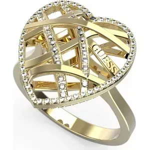 Guess Schicker vergoldeter Ring Heart Cage JUBR03101JWYG 52 mm
