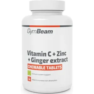 GymBeam Vitamin C + Zinc + Ginger Extract Kautabletten zur Unterstützung des Immunsystems, für glänzendes Haar, kräftige Nägel, schöne Haut und normal