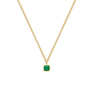 Hot Diamonds Zarte vergoldete Halskette mit grünem Achat und Diamant Gemstones DN197