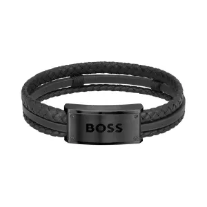 Hugo Boss Stilvolles schwarzes Lederarmband 1580425