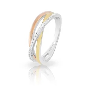 JVD Eleganter Silber Tricolor Ring mit Zirkonen SVLR0379XH2TK 52 mm