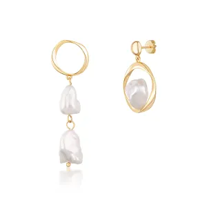 JwL Luxury Pearls Asymmetrische vergoldete Ohrringe mit echten Barockperlen JL0723