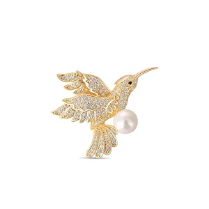 JwL Luxury Pearls bezaubernde vergoldete Brosche Kolibri mit echter Perle JL0516