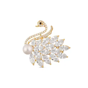 JwL Luxury Pearls Charmante vergoldete Brosche 2in1 in Form eines Schwans JL0732