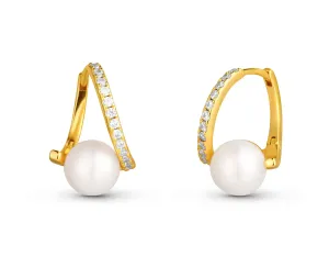 JwL Luxury Pearls Dezente vergoldete Ohrringe mit echten Perlen und Zirkonen JL0850