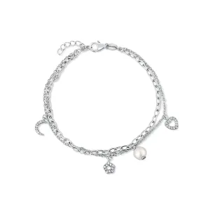 JwL Luxury Pearls Doppeltes Silberarmband mit Anhängern und echter Perle JL0802
