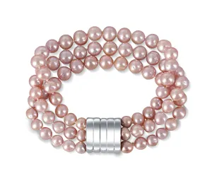 JwL Luxury Pearls Dreireihiges Armband aus echten rosa Flussperlen JL0672