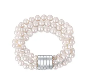 JwL Luxury Pearls Dreireihiges Armband aus echten weißen Perlen JL0668