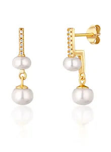 JwL Luxury Pearls Einfallsreiche gelbgoldene Ohrringe mit echten Perlen und Zirkonen JL0772