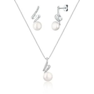 JwL Luxury Pearls ElegantCharmantes Schmuckset mit echter Perle und Zirkonen JL0746 (Halskette, Anhänger, Ohrringe)