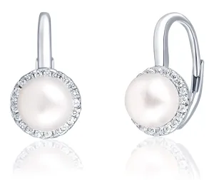 JwL Luxury Pearls Elegante silberne Ohrringe mit Perle und Zirkon JL0640