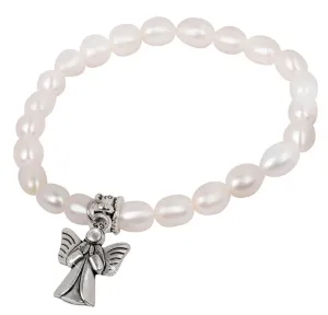 JwL Luxury Pearls Zartes Armband aus echten Perlen mit einem Engel aus Metall JL0418