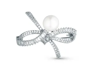 JwL Luxury Pearls Funkelnde Damenbrosche Schleife mit echter Perle und Kristallen JL0842