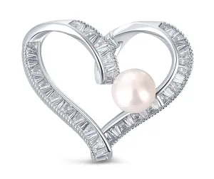JwL Luxury Pearls Glitzernde Herz-Brosche mit echter Perle und Kristallen JL0695