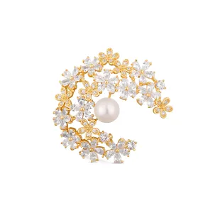 JwL Luxury Pearls Glitzernde vergoldete Brosche 2 in 1 mit echter Perle und Kristallen JL0730