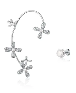 JwL Luxury Pearls Luxuriöse asymmetrische Silberohrringe mit Perlen und Zirkonen - echter Ohrring zum Anziehen JL0779