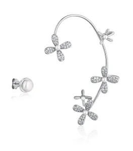 JwL Luxury Pearls Luxuriöse asymmetrische Silberohrringe mit Perlen und Zirkonen linker Ohrring zum Anziehen JL0778