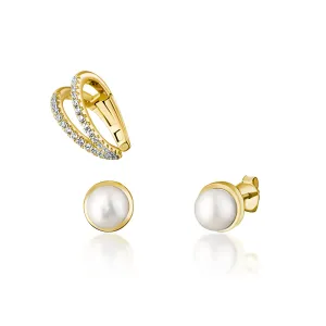 JwL Luxury Pearls Modernes Set von vergoldeten Ohrringen (1x Ohrring zum Aufstecken, 2x Ohrstecker) JL0807
