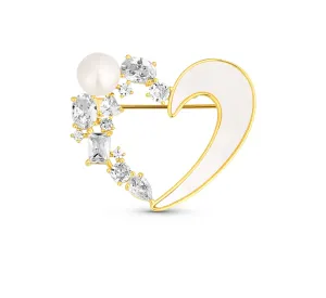 JwL Luxury Pearls Romantische vergoldete Brosche 2in1 mit Kristallen und Perlmutt JL0841