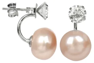 JwL Luxury Pearls Silberohrringe mit echter Lachsperle und Kristall 2in1 JL0216