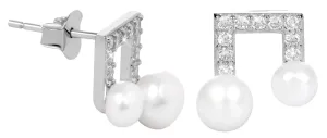 JwL Luxury Pearls Silberne Ohrringe Noty mit echten Perlen und Zirkonen JL0414