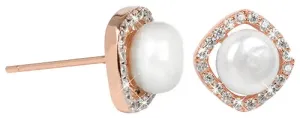 JwL Luxury Pearls Silberne Roségold Ohrringe mit echter weißer Perle und Kristallen JL0252