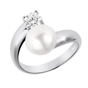 JwL Luxury Pearls Silberring mit weißer Perle und klarem Kristall JL0432